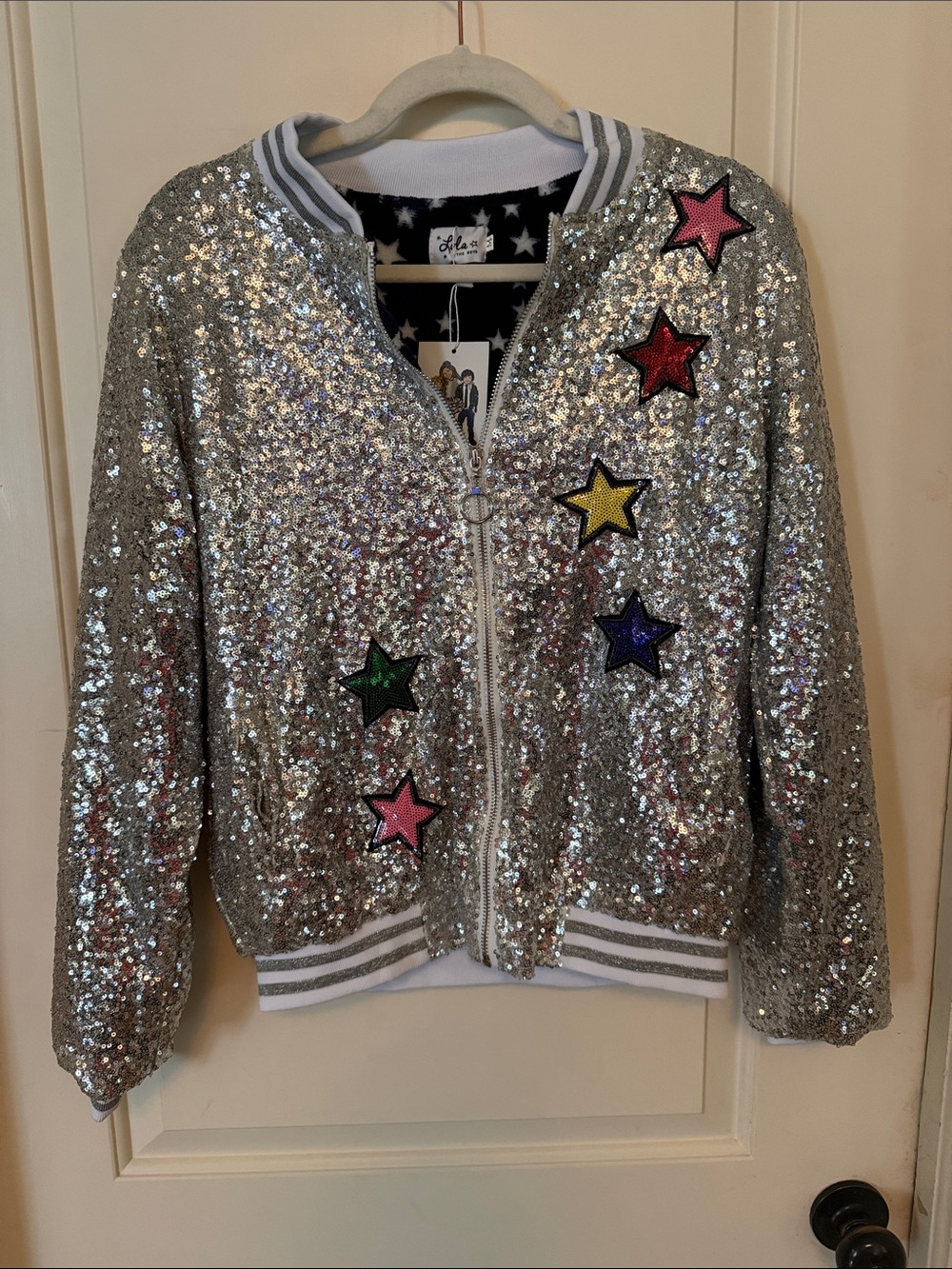 Lola + The Boys Sequin Unicorn Bomber Size M NWT